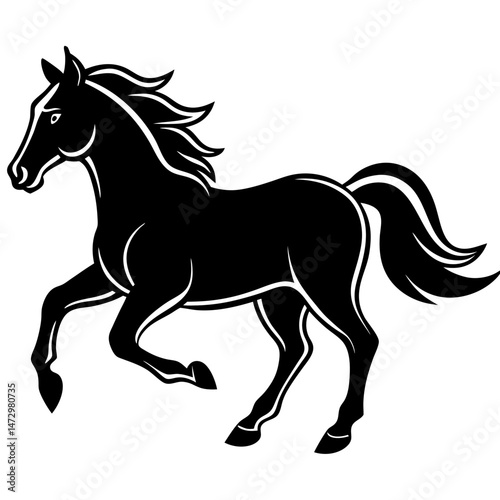 Majestic Horse Silhouette: An elegant illustration of a powerful, prancing horse, captured in striking monochrome, symbolizing strength and freedom.
