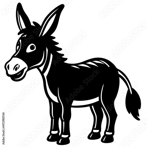 Cheerful Donkey Illustration: A charming illustration of a friendly donkey. The monochrome design emphasizes the donkey's joyful demeanor and playful nature.
