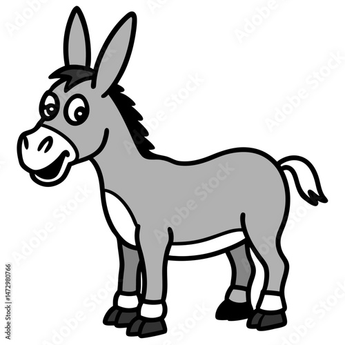 Smiling Donkey: A charming grayscale illustration of a smiling donkey, exuding a sense of friendly, approachable simplicity, perfect for various design purposes.