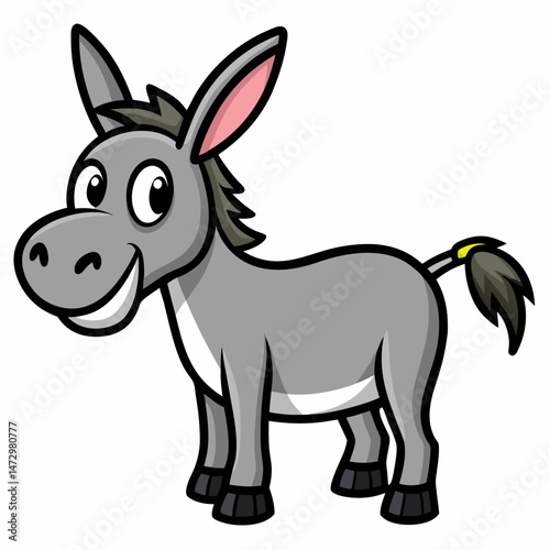 Smiling Donkey Cartoon: A friendly donkey, exuding a warm, inviting expression, stands tall and confident, making for a charming image in its illustrative style.