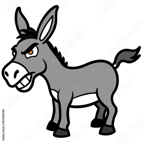 Grumpy Donkey Cartoon: A cartoon illustration of a grumpy donkey, showcasing a scowling expression and a determined stance.