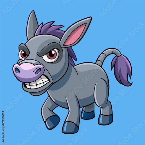 Grumpy Donkey Cartoon: A cartoon donkey with a fierce expression, full of character and attitude, against a simple, clean background.
