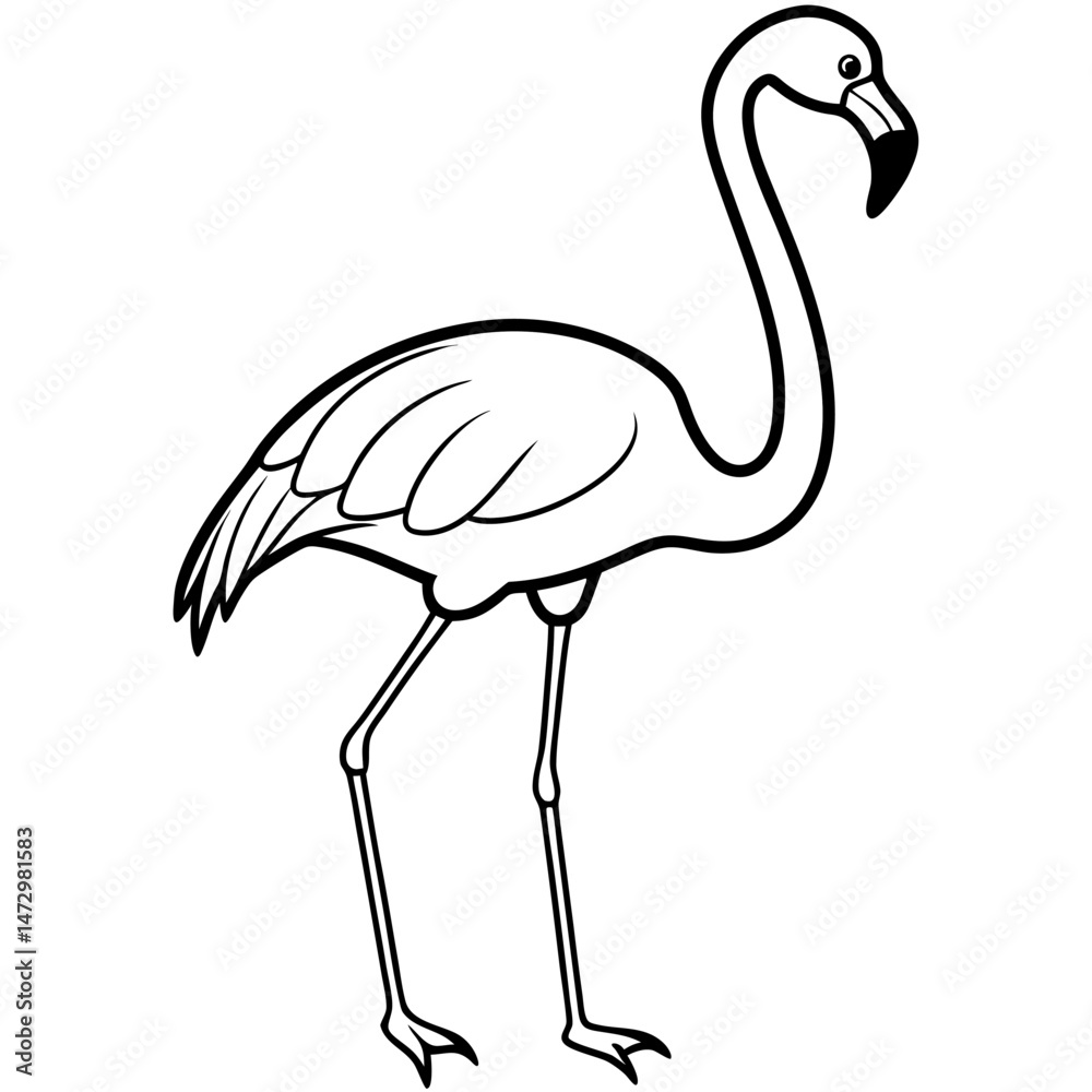Obraz premium Elegant Flamingo Silhouette: A minimalist, vector-style illustration of a flamingo standing tall, emphasizing its graceful form and iconic posture, perfect for creative projects.