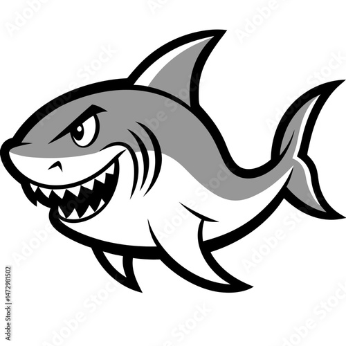 Menacing Shark Silhouette: A stark, striking image of a shark with a predatory focus. The shark's sharp teeth and dorsal fin cutting through the water, ready for action.