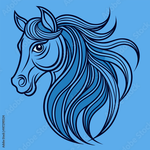 Mystical Steed: A captivating illustration of a horse's head, rendered in elegant blue lines. The design evokes a sense of both strength and grace, against a gentle blue backdrop.