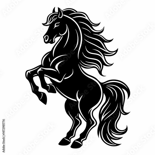 Majestic Rearing Horse: A powerful silhouette of a horse rears up, showcasing its strength and grace. This image captures the essence of freedom and power, a timeless symbol of wild beauty.