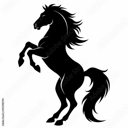 Majestic Horse Silhouette: An elegant black silhouette of a horse stands on its hind legs, embodying power, grace, and the untamed spirit of the wild.
