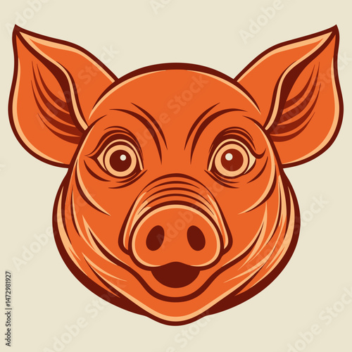 Pig's face Illustration: An illustration captures the endearing essence of a pig's face, showcasing its distinctive features in a charming and approachable style.