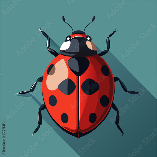 Ladybug's Portrait: Captivating close-up of a vibrant ladybug, with its signature red shell and contrasting black spots, set against a sleek background. Illustrative focus.