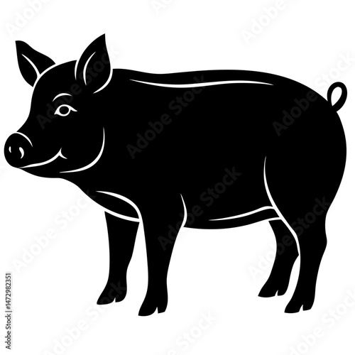 Playful Pig Silhouette: A charming silhouette of a pig, exuding an air of innocence and simplicity, with its curled tail and distinctive form, set against a clean backdrop. 