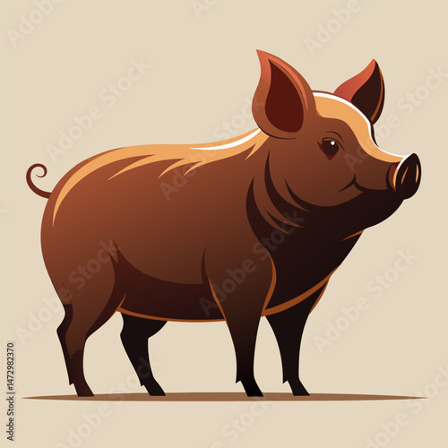 Content Pig: A charming illustration of a content pig with a curled tail, exuding warmth and tranquility in a vibrant, minimalist setting.