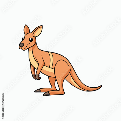 Cartoon Kangaroo Illustration: A delightful cartoon of a kangaroo poised against a solid backdrop. capturing a simplified style, charming character, and bold colors. 