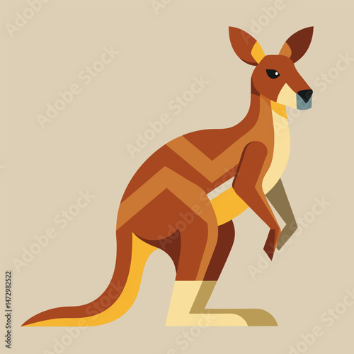 Stylized Kangaroo in the Outback: An artistic representation of a kangaroo, its silhouette and details rendered in a modern, geometric style against a muted backdrop. The iconic marsupial stands tall.