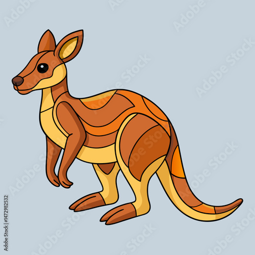 Kangaroo Illustration: A cartoon kangaroo in a vibrant cartoonish style, showcasing its distinctive features in a playful and eye-catching manner. 
