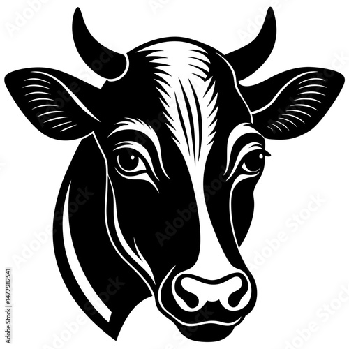 Cow's head monochrome: A bold and graphic monochrome depiction of a cow's head. The image captures the essence of a farm animal with a focus on lines and form. 