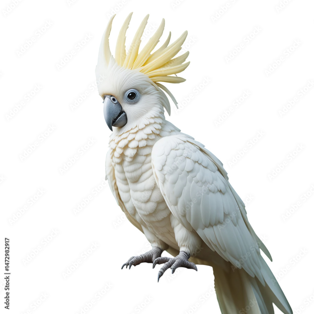 Obraz premium Yellow crested cockatoo perched side view exotic parrot isolated on transparent background