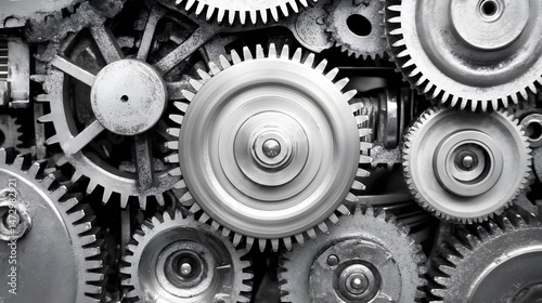 Intricate Metal Gears Interlocking Mechanism Detailed Black and White Photography