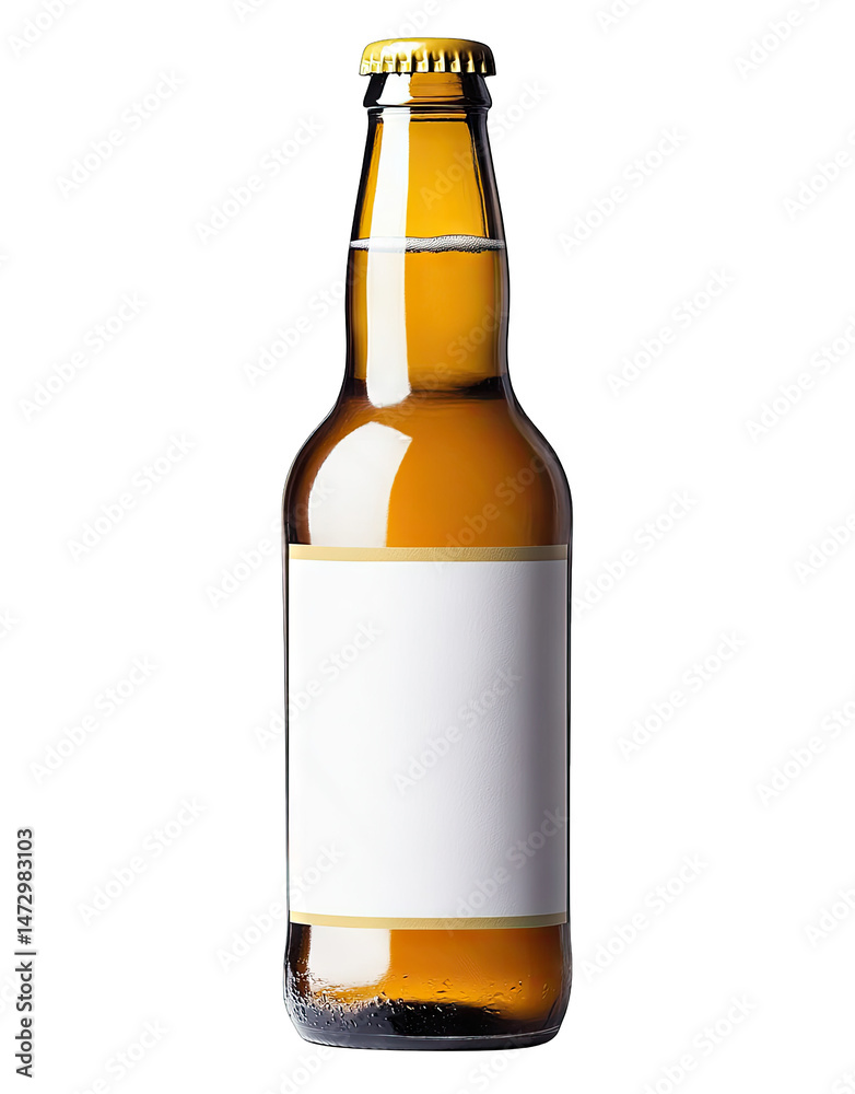 A Single Brown Glass Bottle With A Yellow Cap And Blank Label Isolated On A Transparent Background A Single Brown Glass Bottle With A Yellow Cap And Blank Label Isolated On A Transparent Background