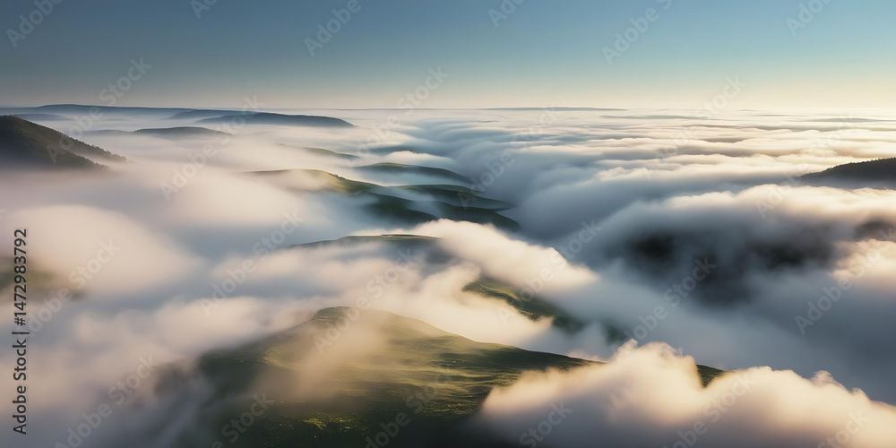 Obraz premium Serene Valley Wrapped in Wispy Clouds