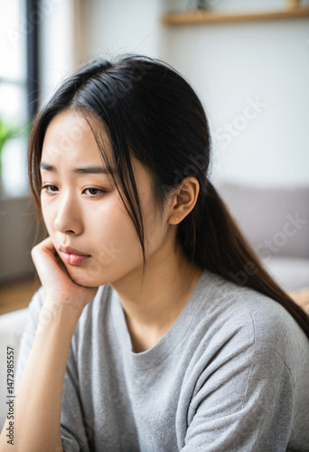 young woman with sad expres...