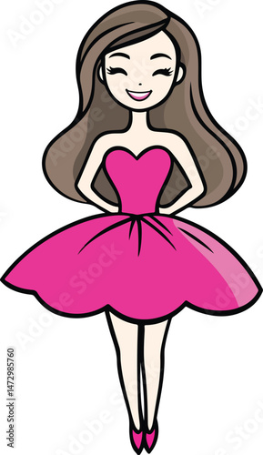 Little Cute Girl Vector Illustration on Transparent Background
