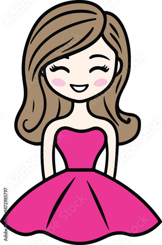Little Cute Girl Vector Illustration on Transparent Background