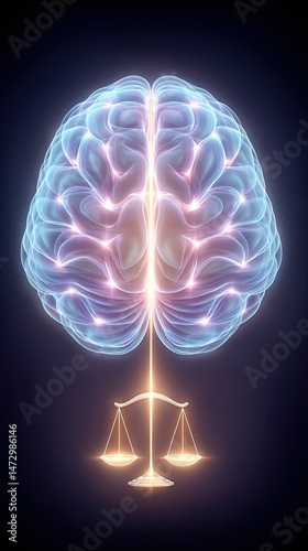 Worldwide AI governance and regulation visuals, Abstract representation of balance and intellect within the mind. Worldwide AI ethics in global technology governance