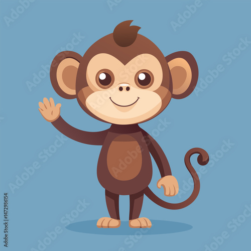 Playful Primate's Greeting: A charming illustration of a friendly monkey, waving hello against a solid backdrop. The image evokes joy and fun for any playful project.