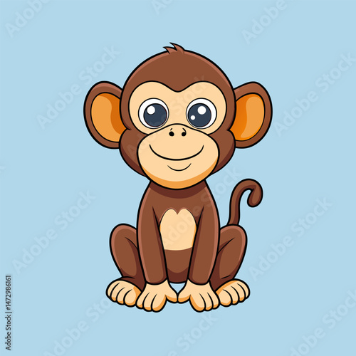 Cartoon Monkey: A cheerful monkey with big, expressive eyes sits playfully, radiating innocence and charm. Its simple yet endearing design evokes a sense of playful energy and curiosity.