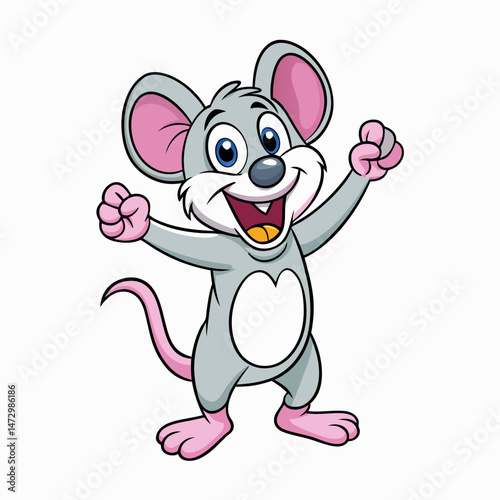 Joyful Mouse Illustration: This adorable cartoon mouse, with its big smile and outstretched arms, radiates happiness and invites viewers to join in its cheerful energy.