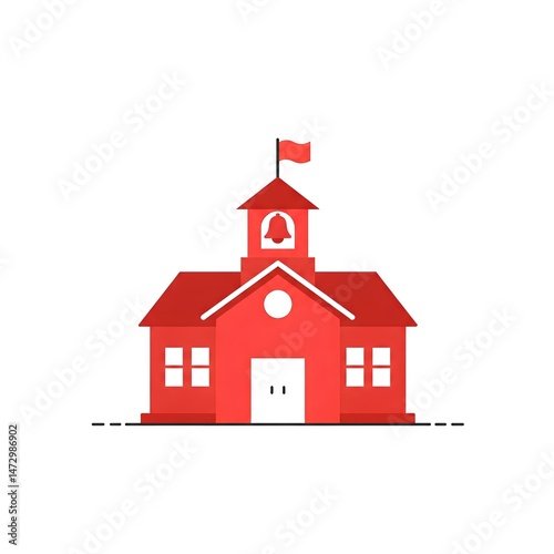 A charming illustration of a red schoolhouse building perfect for educational materials websites blog posts children's books and school projects featuring a bell tower and flag
