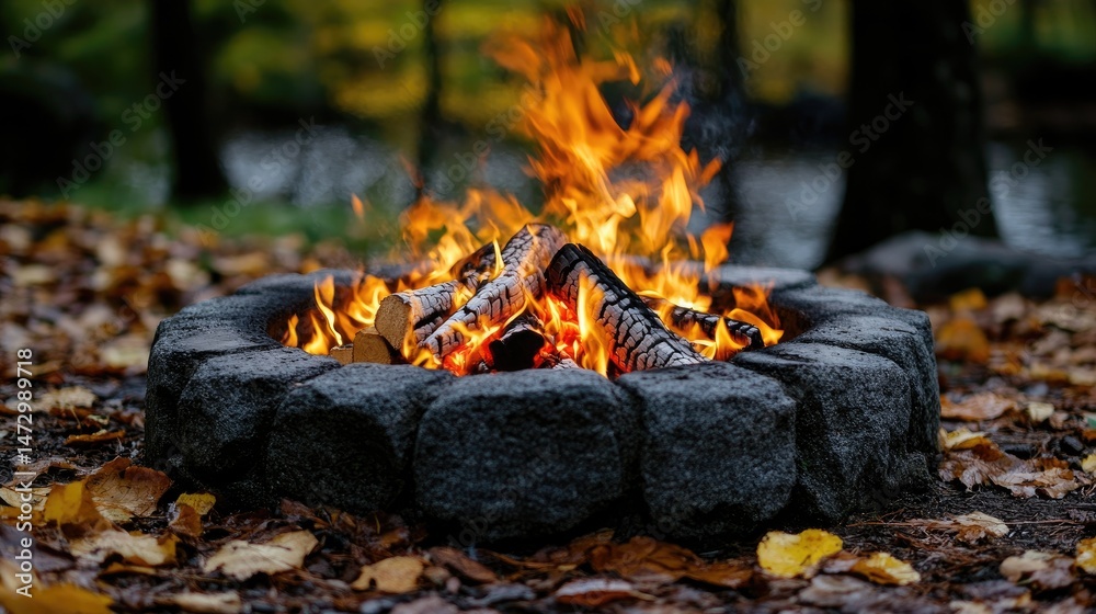 Autumn Campfire with Forest Fire Pit. Autumn Campfire with Forest Fire Pit.