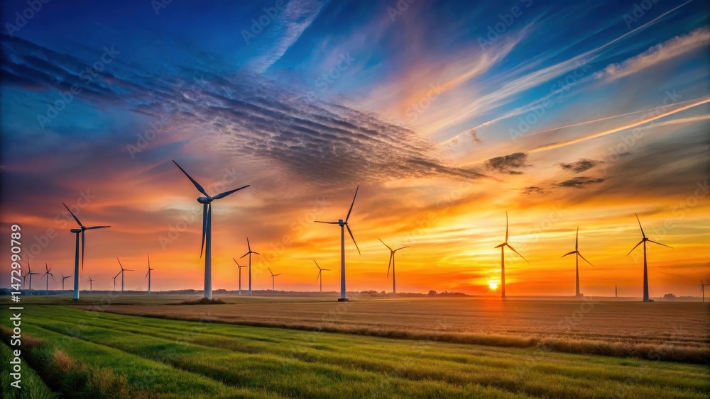 Obraz premium Wind Turbine Field at Dusk , landscape photography, wind farm, landscape photography