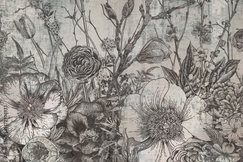 Obraz na płótnie Sketched flowers in greys