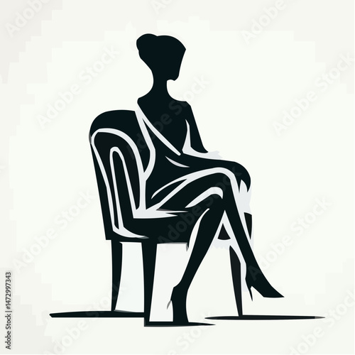 Elegant silhouette icon of a seated woman in a chair  