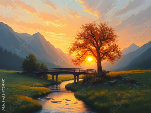 lake landscape art vector