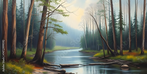 lake landscape art vector