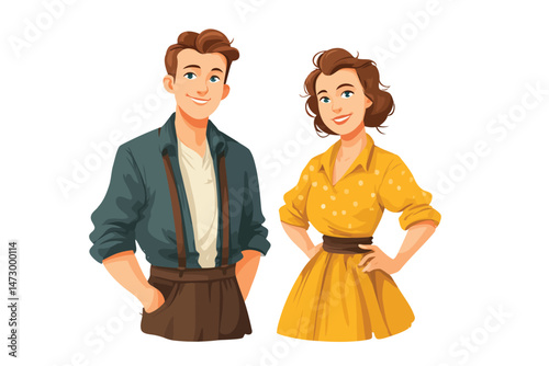 happy vintage couple background isolated