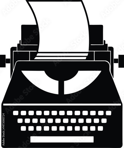 Vintage typewriter vector silhouette - classic keyboard outline, EPS JPEG PNG
