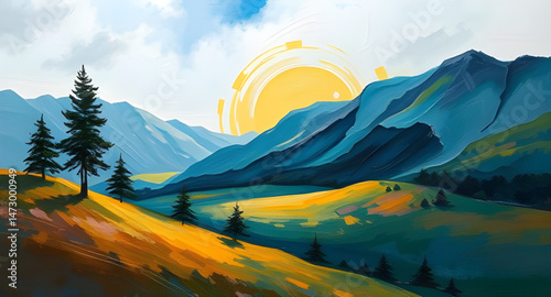 abstract landscape oil paint vector 