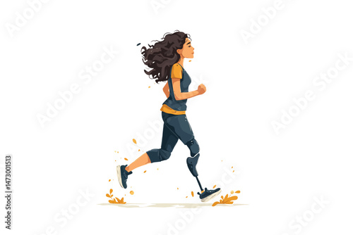 woman with prosthetic leg runing one isolated