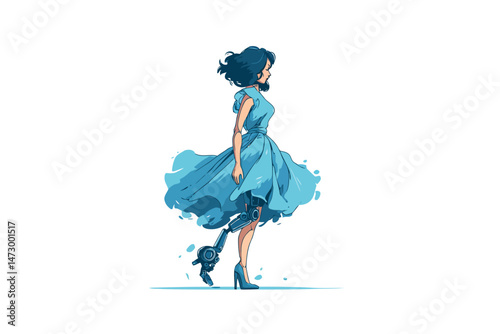 woman with prosthetic leg dancing set isolated