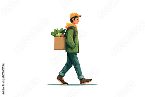 Worker carrying delivery food at home giving isolated