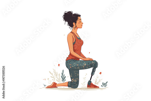 woman with prosthetic leg doing yoga park isolated