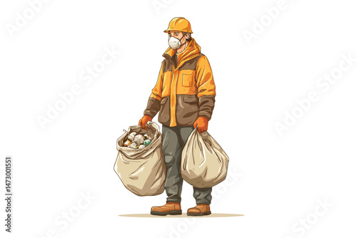 Worker in Protective Gear at Waste Processing Plant s biohazard isolated