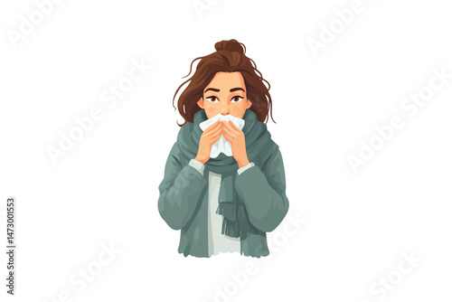 Young woman having a cold ache isolated