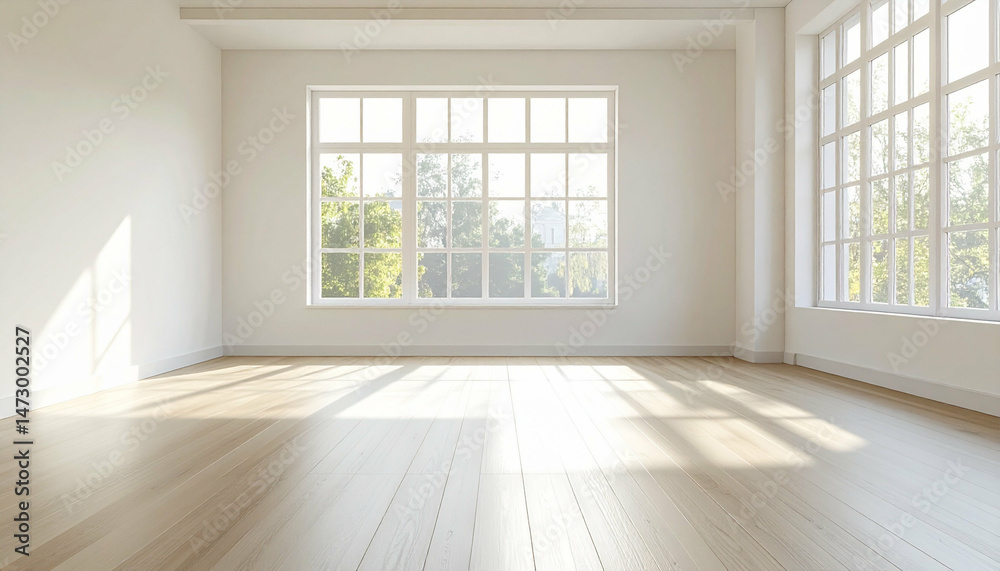 custom made wallpaper toronto digitalBright, empty room with large windows, natural light, and light wooden floors