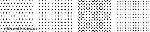 Seamless halftone rhombus pattern. Geometric mosaic, vector background pattern set. Grid mesh with holes or sports textile texture. Halftone wallpaper, diamond graphic illustration.