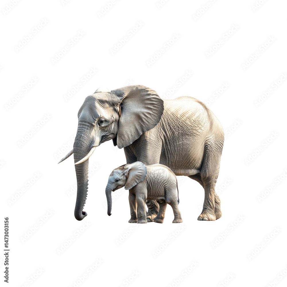 Fototapeta premium African Elephant Cow and Calf - Wildlife Conservation