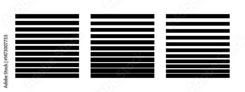 Black striped square geometric shapes isolated on white background. Blind textures. Minimalistic design elements. Vector graphic illustration.
